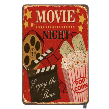 Vintage Movie Night Tin Sign 12x16 inch