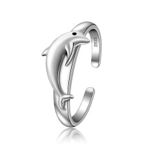 CHIC & ARTSY Dolphin Ring 925 Sterling Silver Dolphin Ring Dainty Finger Rings for Women Open Adjustable Animal Rings Jewellery