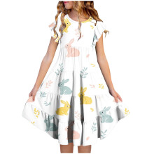 Girls Easter dress short sleeve round neck with print and