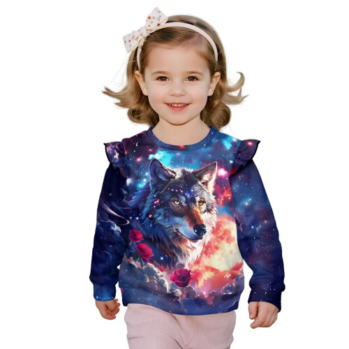 Mädchen-Sweatshirt mit Rundhalsausschnitt und Rüschenärmeln, Größen 1-8