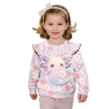 Girls Floral Axolotl Crewneck Sweatshirt Long Sleeve