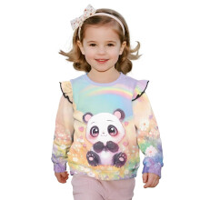 Rainbow Panda Floral Girls Crewneck Long Sleeve Ruffle Sweatshirt, Soft Casual Pullover for 2-3T – Compatible with Fall/Winter/Spring