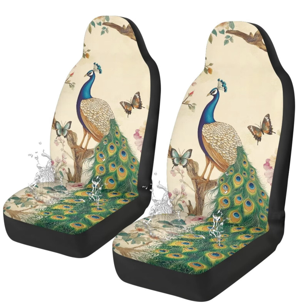 Peacock Car Front Seat Covers Waterproof Stretch Polyester 9087558933562