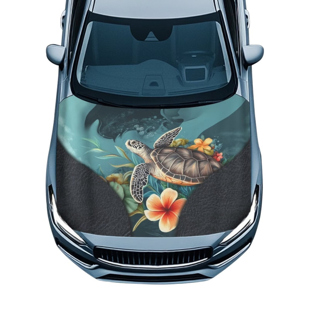 Waterproof Tropical Turtle Car Hood Cover For Cars/Suvs/Pickups, Stretch Polyester-Spandex, Compatible With Most Vehicles 9399596723792