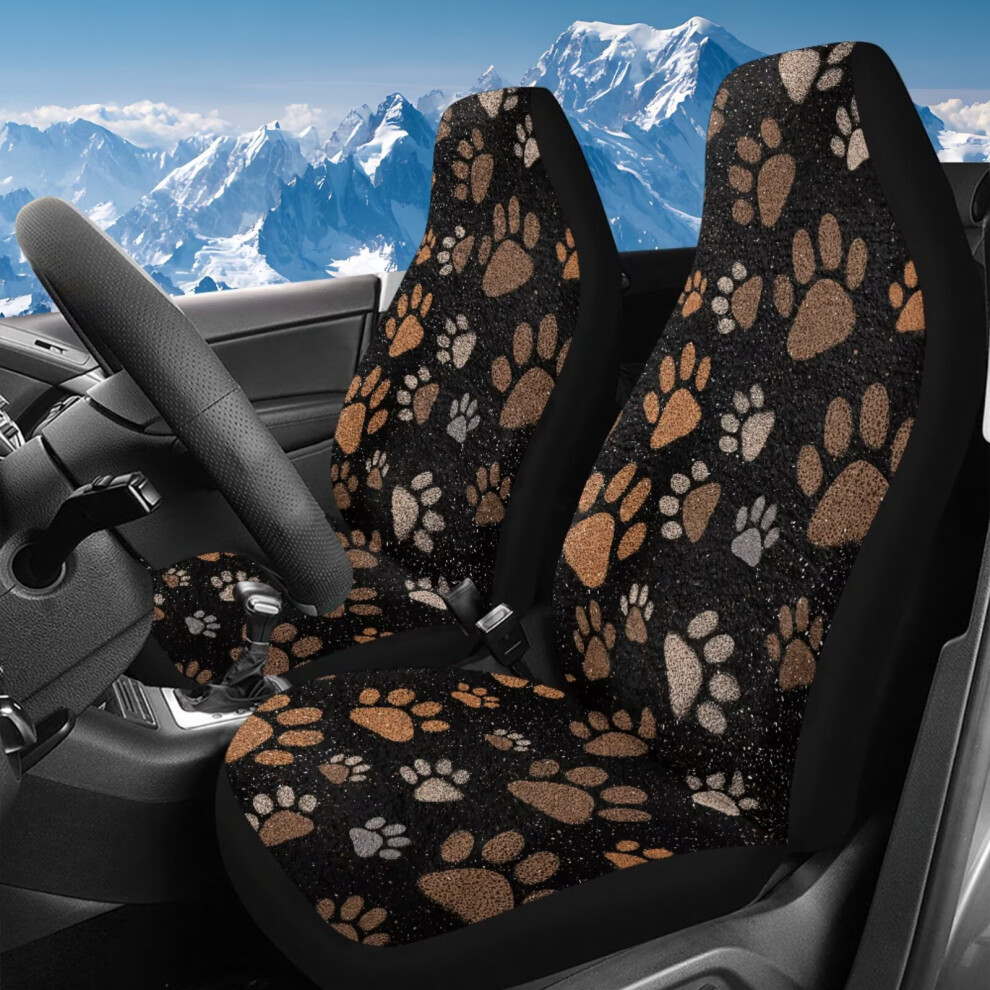 2-Piece Flurry High-Back Car Seat Covers, Dog Paw Design, Universal Fit For Suvs/Vans/Trucks, Compatible With Most Vehicles Brown 9085618470323