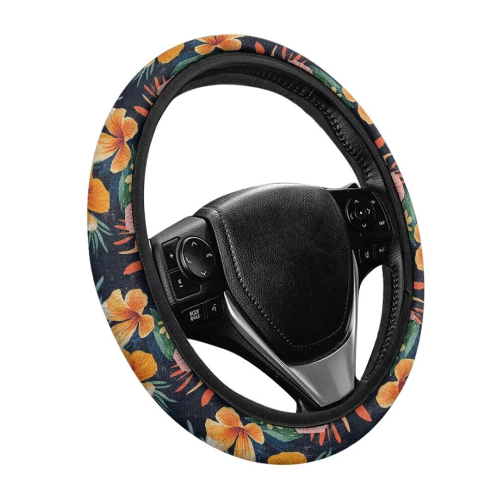 Hibiscus Pattern Warm Steering Wheel Cover For Winter Â Compatible With Most Vehicles, Breathable, Women's Car Decor Gift For Mom 9399596229911