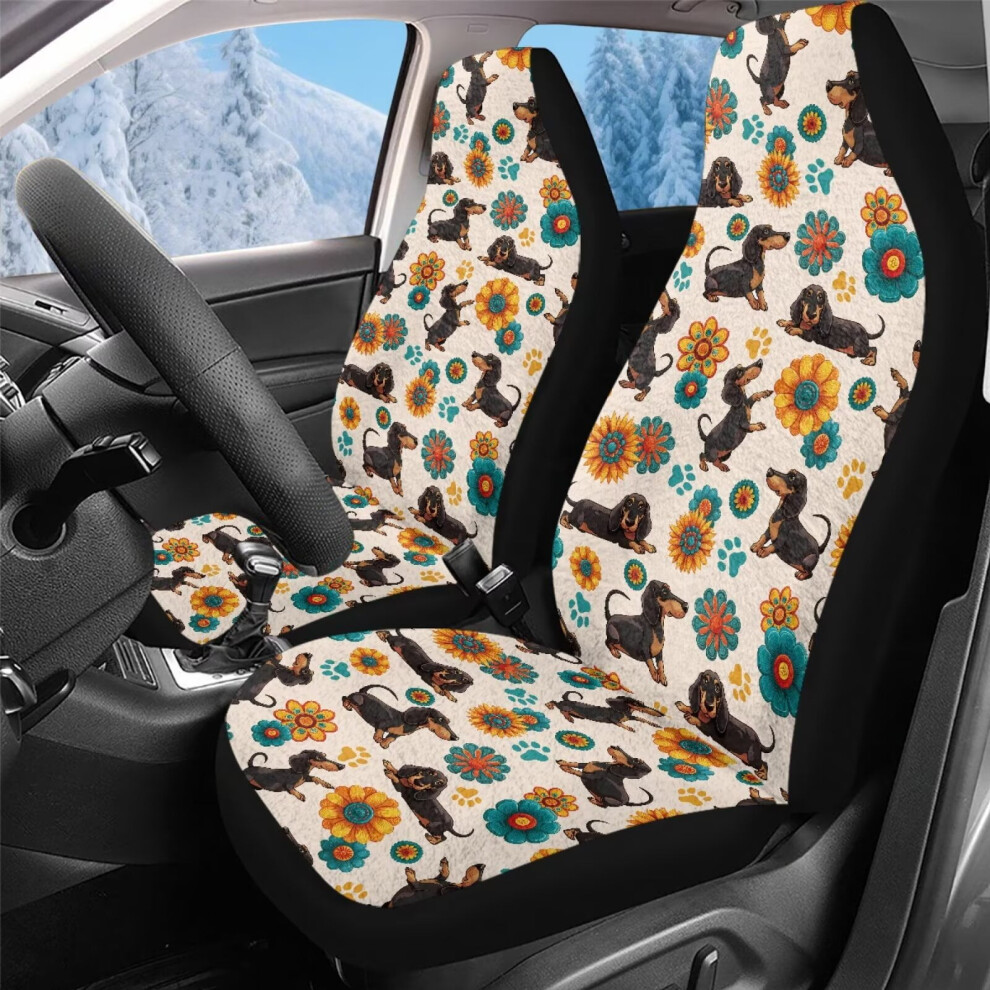 Flower Dachshund Front Car Seat Covers Set Of 2 Coral 9455834338378