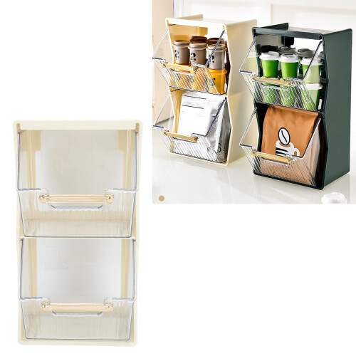 Tea & Capsule Storage Box White Large Opening Separate Sections for Tea Bags