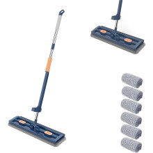 Lilyon Mop, 360 Rotating Flat Mop with Dewatering Scraper, 54" Adjustable Stainless Steel Handle, for Floor/Window/Corner Cleaning