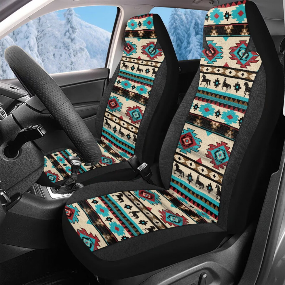 Plush Western Horse Tribal Aztec Car Seat Covers For Front Seats Â Easy Install, 2-Pack, Compatible With Cars, Trucks, Vans, Suvs Coral 9399596229645