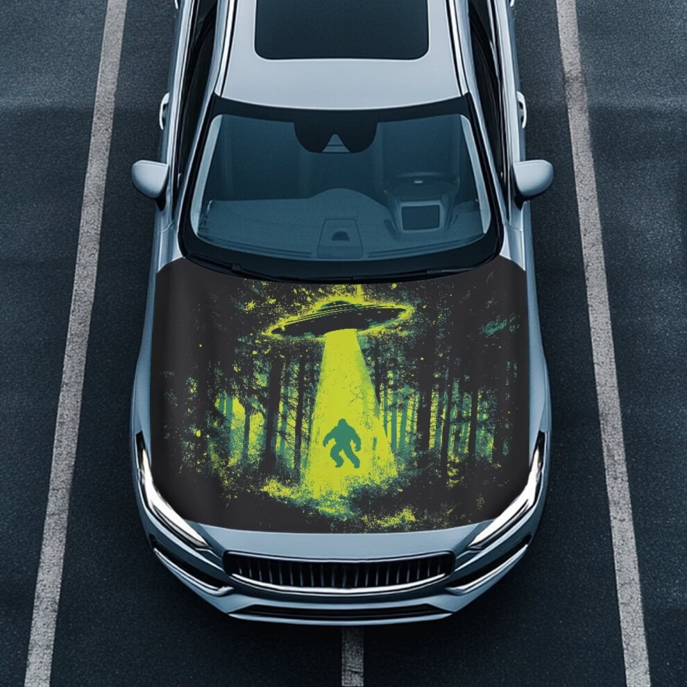Elastic Car Hood Cover With Spaceship/Gorilla/Forest Design Â Portable, Easy Install, Compatible With Most Sedans, Trucks, Suvs 9399596231044
