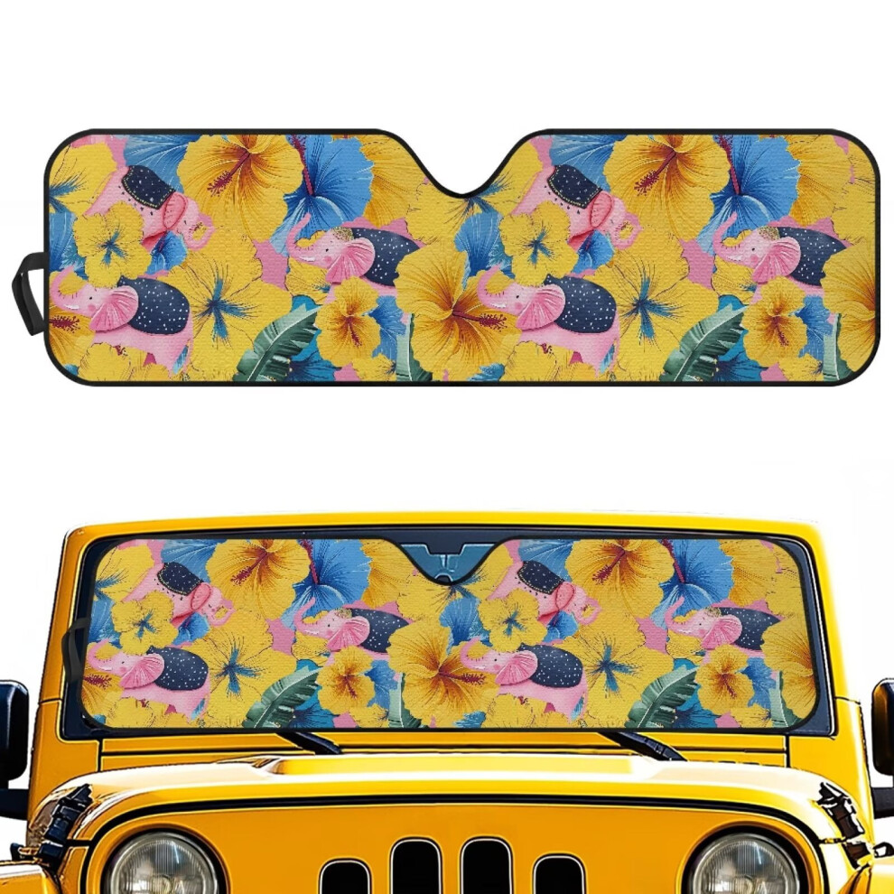 Hibiscus Elephant Windshield Sun Shade For Jeep Wrangler 9087558959340