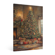 Vintage Christmas Tree Wall Art – Framed Canvas Print for Living Room, Kitchen, Bathroom | Festive Holiday Decor