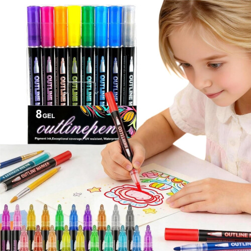Konturpennor Metalliskt Glitter 12-pack
