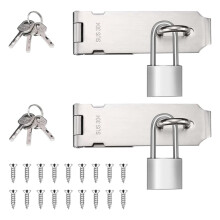 2 Sets 5" Stainless Steel Padlock Hasp Latch with 1.5" Shackle, Silver, Compatible with Standard Doors