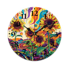 Watercolor Sunflower Wall Clock – Vintage Mute, Non-Ticking, Battery-Powered, Compatible with Home, Living Room, Kitchen & Office