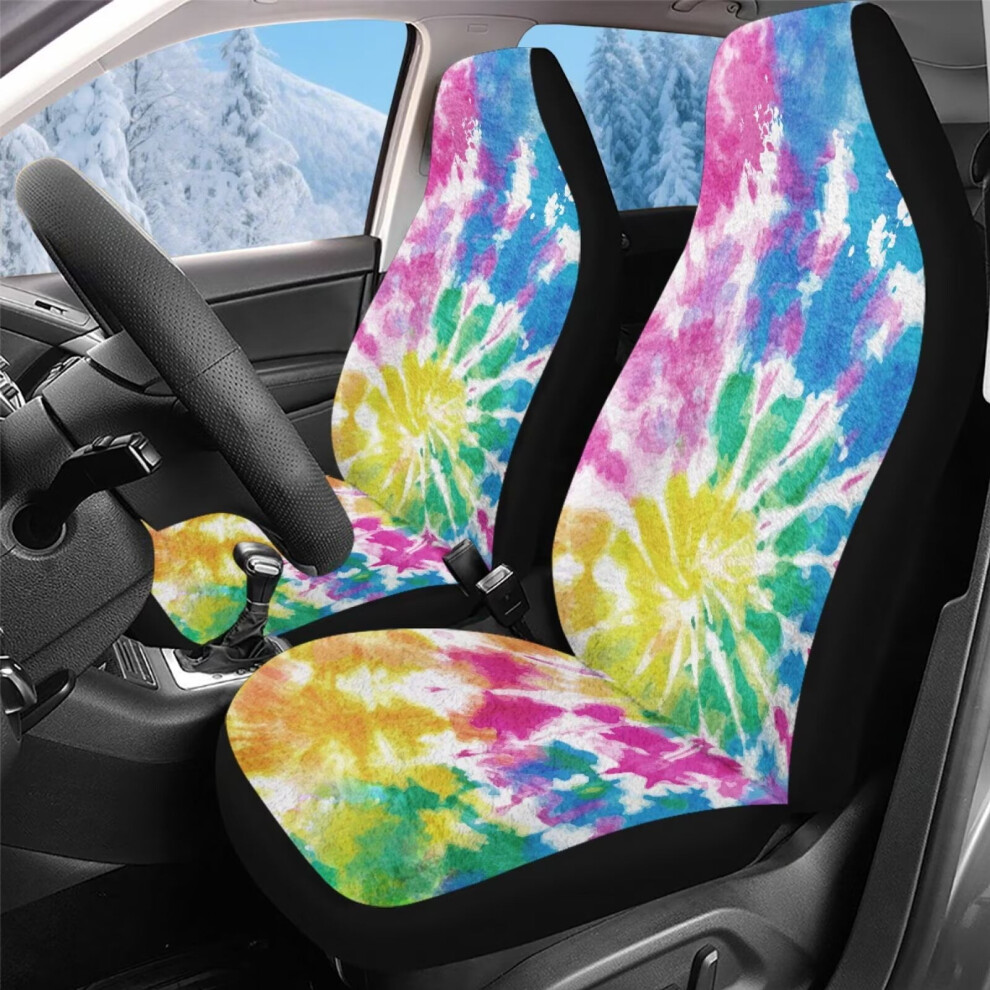 Velvet Rainbow Tie-Dye Car Seat Covers, Washable Universal Fit For Most Cars, Suvs, Trucks (Front, 2 Pcs) Coral 9399596233277