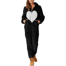 Macacão feminino plus size com capuz em fleece coral, grosso.