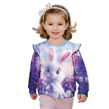 Kawaii Rabbit Lavender Sweatshirt for Kids – Soft Ruffle Long Sleeve Pullover, Crewneck Top for Fall/Winter/Spring