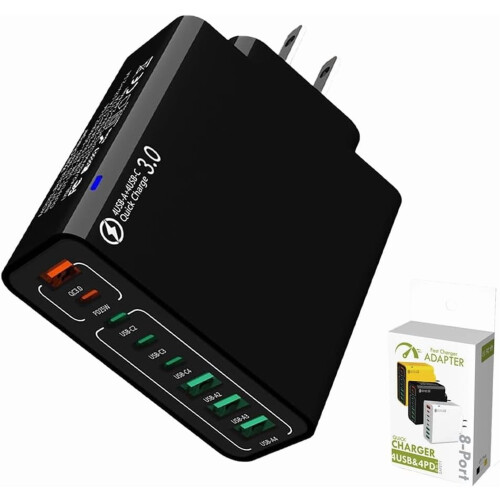 Αδιάβροχος γρήγορος φορτιστής USB 8 σε 1 με 4 USB-C και 4 USB