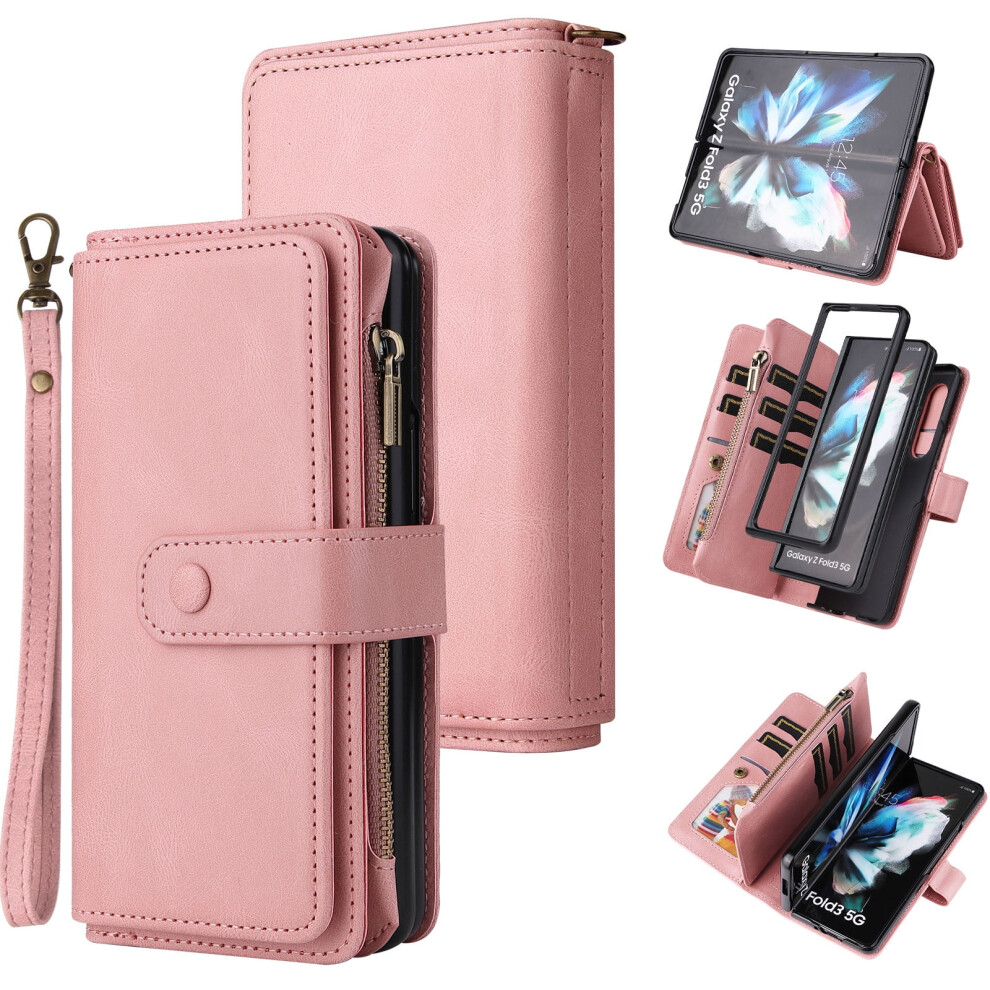 Samsung Galaxy Z Fold 4 5G Wallet Case Â Luxury Leather Folio With Zipper Pocket, Wrist Strap & Kickstand, Pink 9558830183833