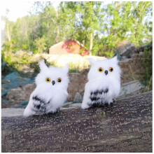 White Plastic and Plush Simulated Owl Toy, Christmas Tree Pendant Ornament with Golden Eyes, Mini Animal Model for Children Decor, Holiday Gift Idea