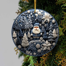 Navy Blue Acrylic Christmas Ornaments Retro Santa Snowman 6