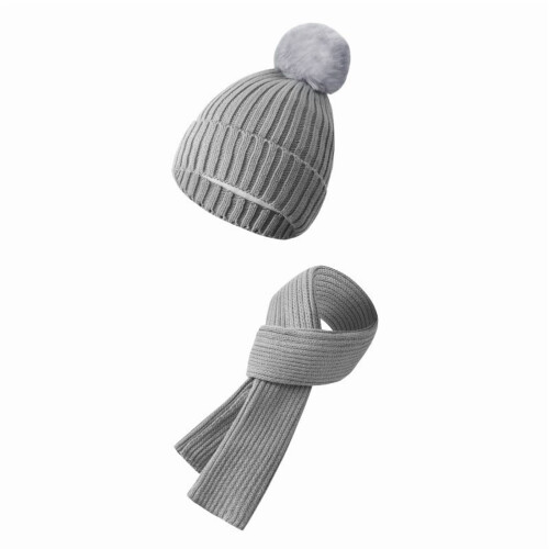 Conjunto de gorro e cachecol de lã tricotada para o inverno com forro de veludo.