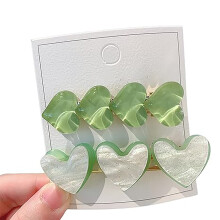 (4) Girls Heart Hair Clips - White/Pink/Green, Smooth Grip