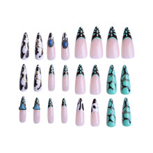 24PCS French Fake Nails, Ink Crack, Wedding Party