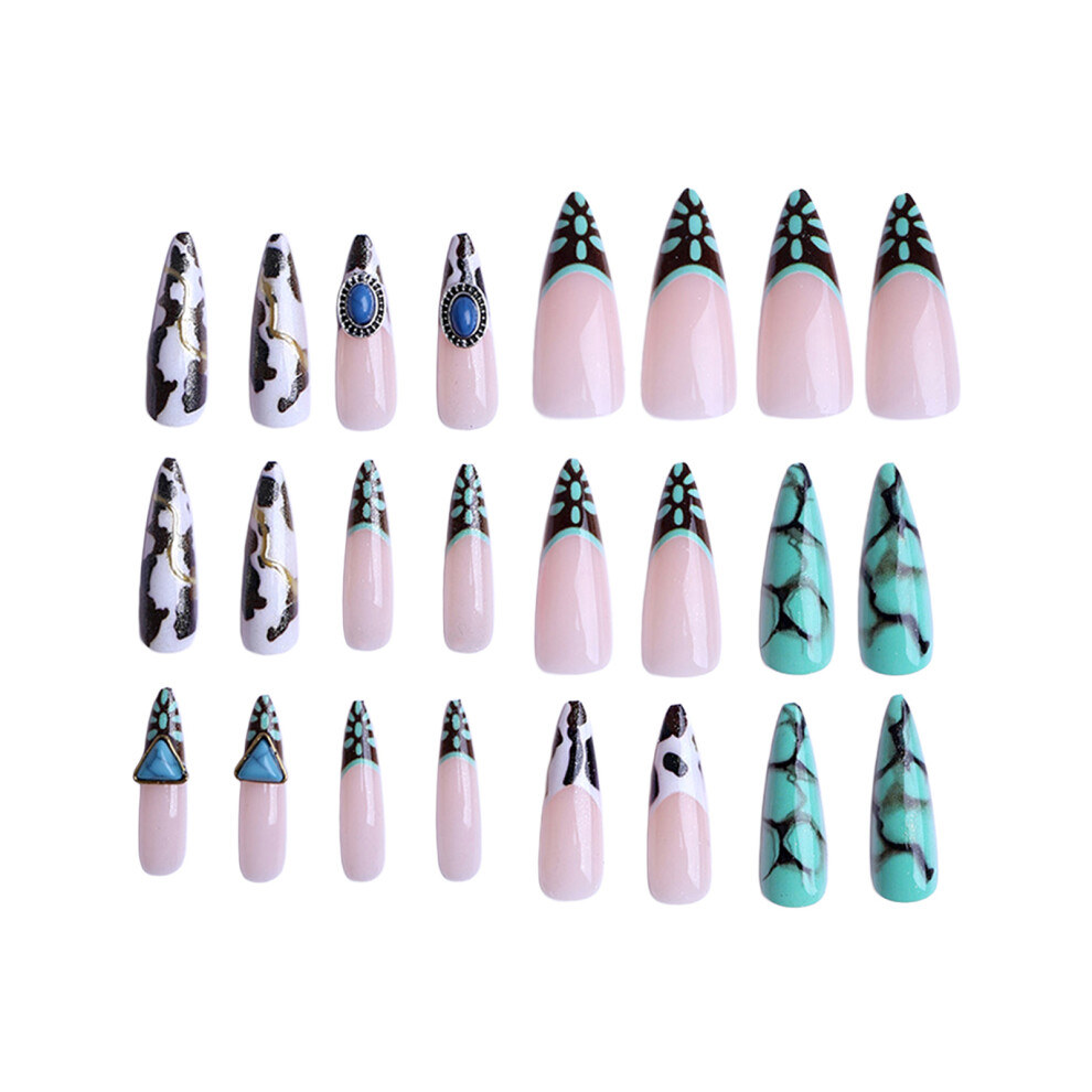 Hue-Grain 24Pcs French Tip Fake Nails Crack Design Wedding Party
