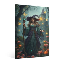 Vintage Halloween Witch Canvas Wall Art, Retro Gothic Horror Poster, Spooky Ghost Decor for Living Room, Bedroom, Bar – Compatible with Standard
