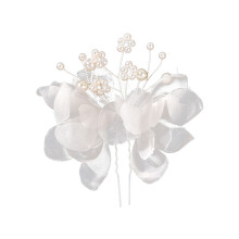 (Single White Flower White Thread) Pearl Wedding Hairpin Korean Style U-Shaped Fork
