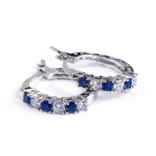 Round Blue and White Rhinestone Dainty Hoop Earrings