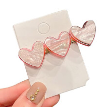 (1) Girls Heart Hair Clips - White/Pink/Green, Smooth Grip