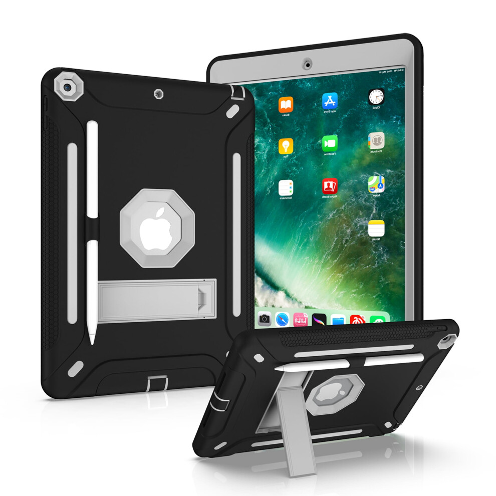 Rugged 3-Layer Shockproof Case For Compatible With Ipad 9Th/8Th/7Th Gen (10.2"), 2021/2020/2019 Â Kids Protective Armor, Black/Gray 9558830182973