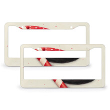 2PCS Black Cat in Santa Hat License Plate Frames, Aluminum, 2-Hole, Compatible with US & CA Vehicles