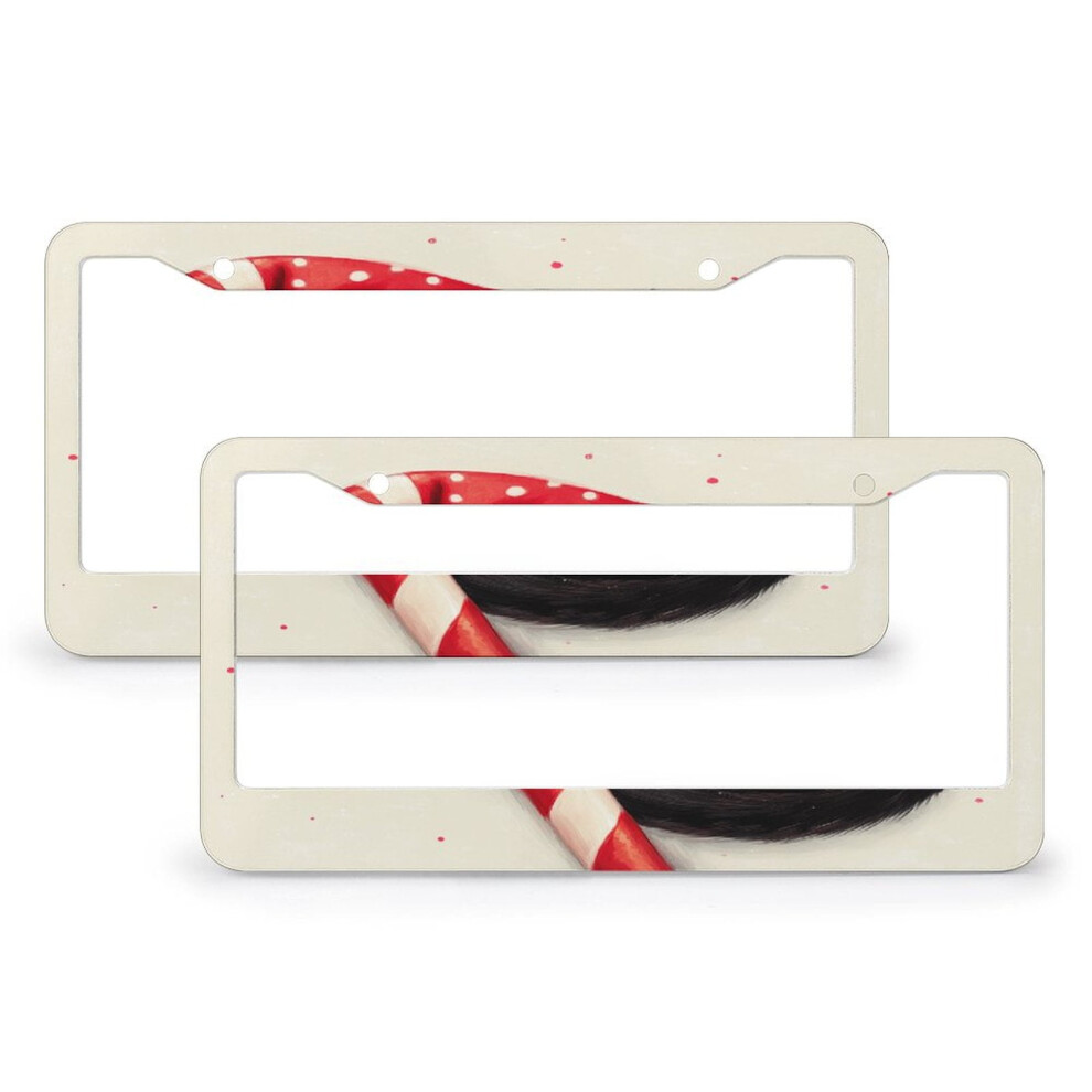 2Pcs Cat In Santa Hat License Plate Frames, Aluminum, 2-Hole, Compatible With Us & Ca Vehicles Black 9558830183840