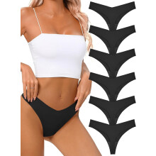 Seamless Thongs for Women No Show Thong V-waisted Stretch Breathable Sexy Panties Underwear 6 Pack