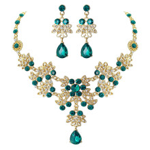 (Green) Sparkling Drop Earrings & Necklace Set for Parties