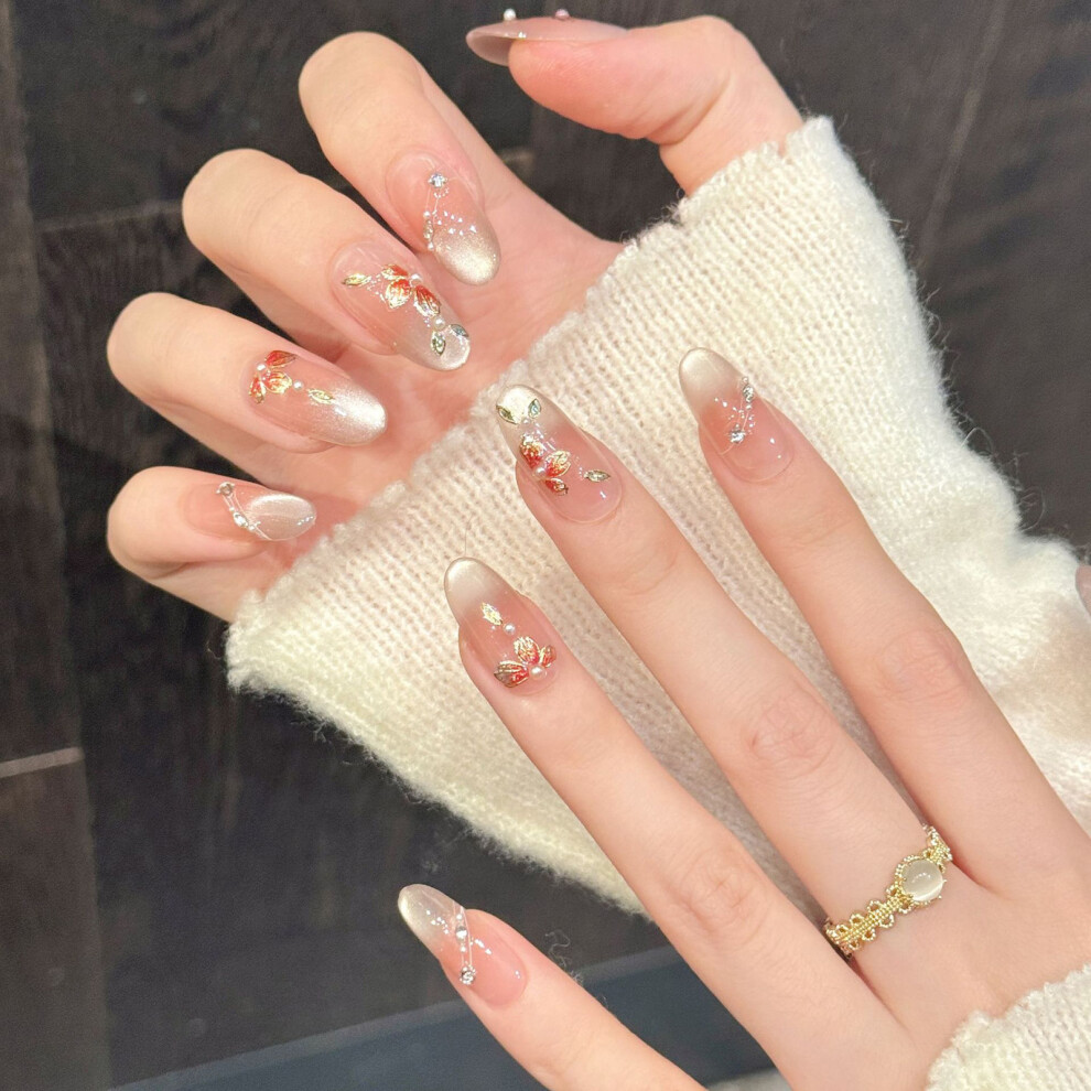 Dachuang Beauty (3291 Short Oval, M) Pink Gradient Press On Nails - 10Pcs Glossy Fake Nails