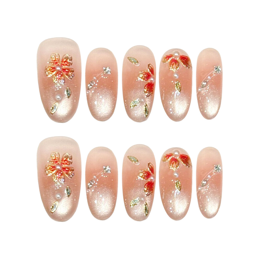 Dachuang Beauty (3291 Short Oval, S) Pink Gradient Press On Nails - 10Pcs Glossy Fake Nails