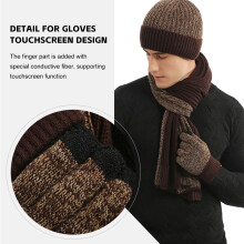 Winter Knit Hat/Scarf/Gloves Set - Black - Hat23x22cm
