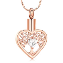 Lebensbaum-Urnenkette für Asche, Kristall-Urnenanhänger für Asche, Herz-Gedenkschmuck aus Kristall für Frauen