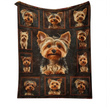 Couverture en flanelle marron Ă motif Yorkshire Terrier, 150 x 200 cm