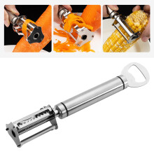 Stainless Steel 4-in-1 Peeler: Paring, Corn Shaving, Shredding, Bottle Opener | Rust-Resistant, Easy Clean | 20x3.5cm