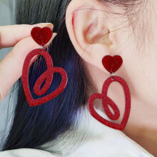 Valentine's Day Hollow Heart Earrings Red Acrylic 2.17x1.34