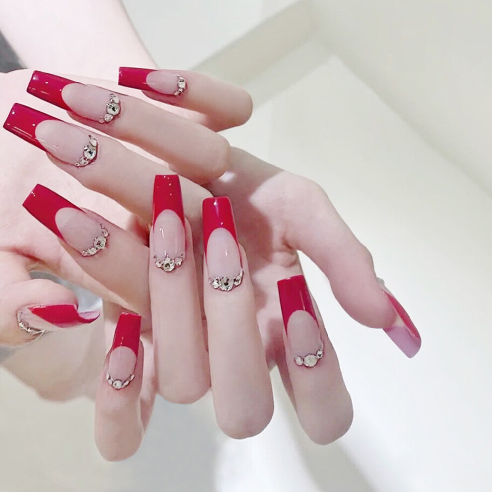 Dachuang Beauty 24Pcs French Style Rhinestone Fake Nails