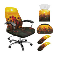 Northern Cardinal Sunflower Office Chair Cover Set (5 pcs) with Armrest Covers, Remote Holder & PU Leather Tissue Box Cover – Compatible with L