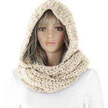 Knitted Hooded Scarf - Warm & Comfortable, Solid-Color Design, Autumn Winter Outdoor Wear, Polyester